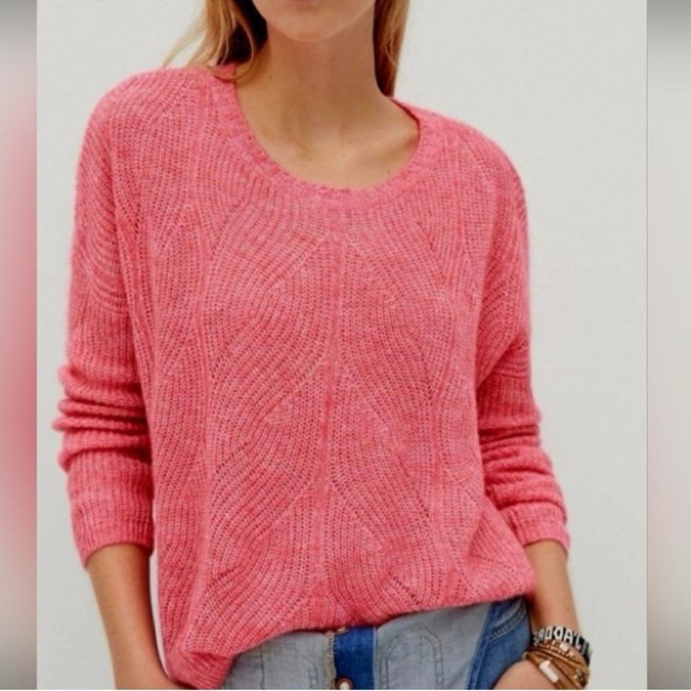 Anthropologie Keely Cable Knit Wool Blend Pink Sweater size Small